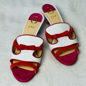 O Jour Leather Colorblock Pattern  Kitten Heels Sandals Size 38 or 7.5-8